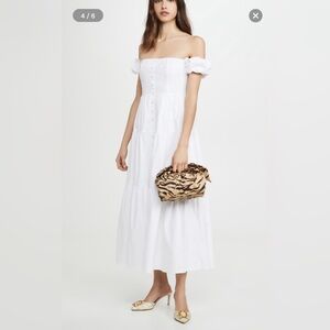 STAUD Elio White Summer Dress Off the shoulder with buttons 00